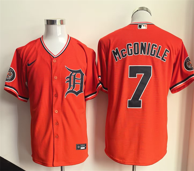 Men's Detroit Tigers #7 Kevin McGonigle Orange Cool Base Stitched Baseball Jersey
